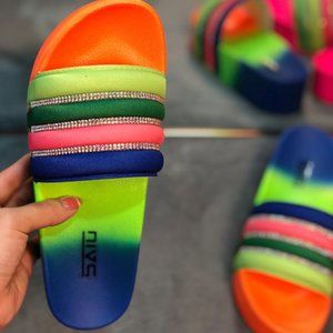 Rhinestone Decoration Rainbow Color Platform Slide